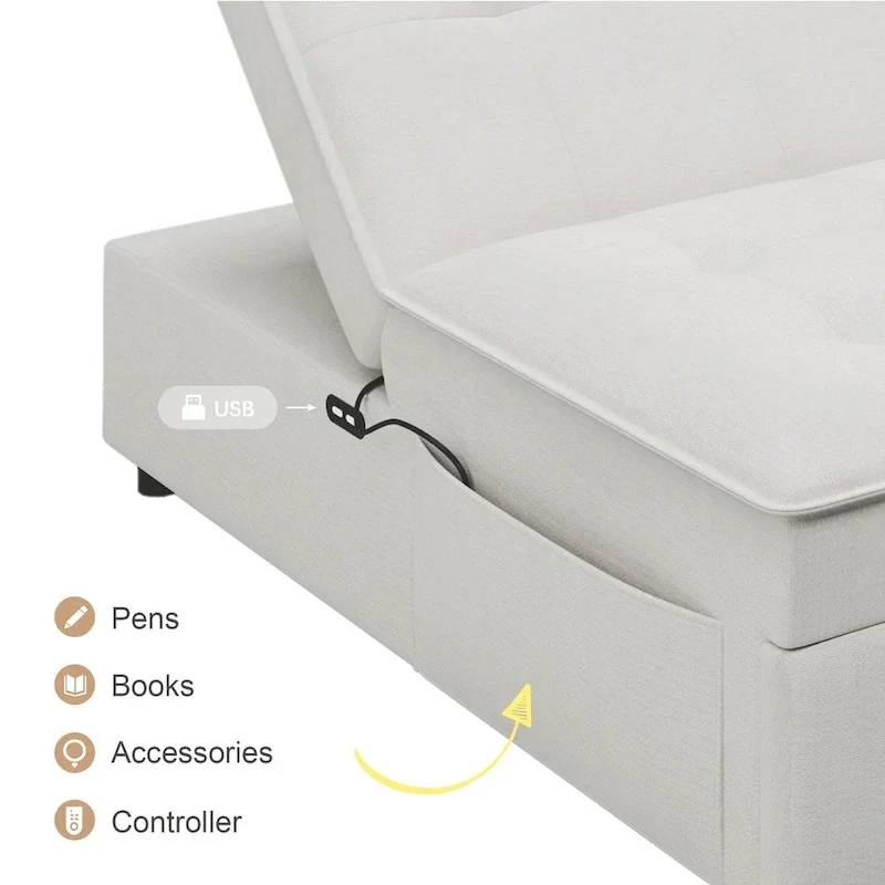 Canapé convertible 3 places 4-en-1 en lin 72,5" avec dossier réglable sur 5 niveaux et poche de rangement