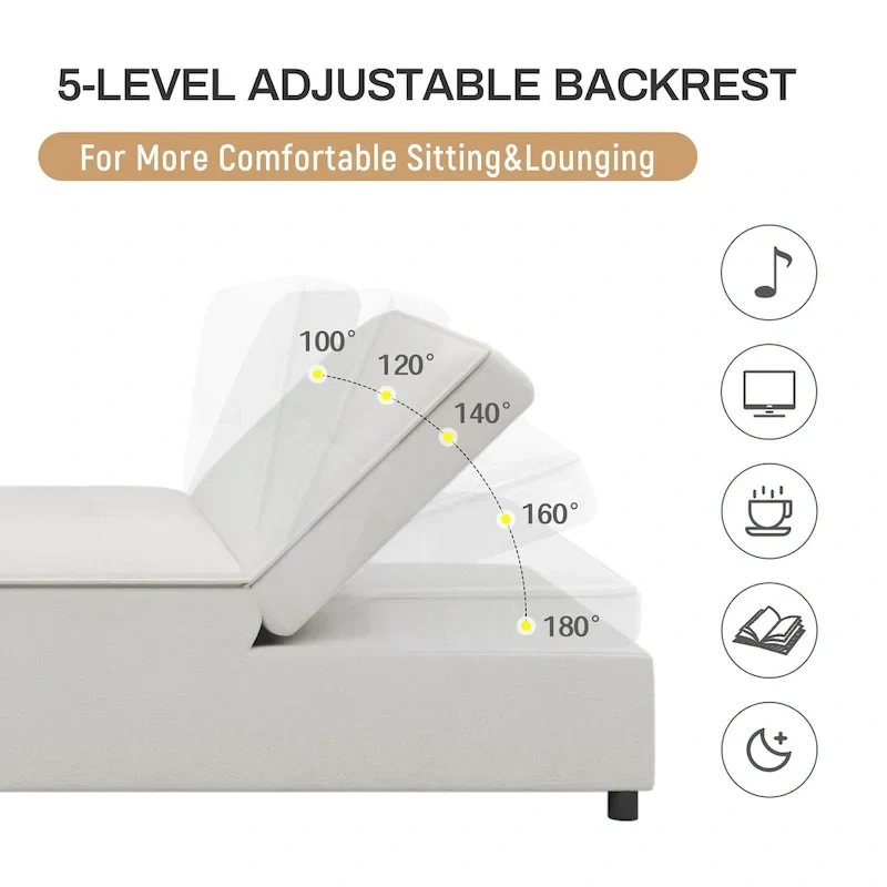 Canapé convertible 3 places 4-en-1 en lin 72,5" avec dossier réglable sur 5 niveaux et poche de rangement