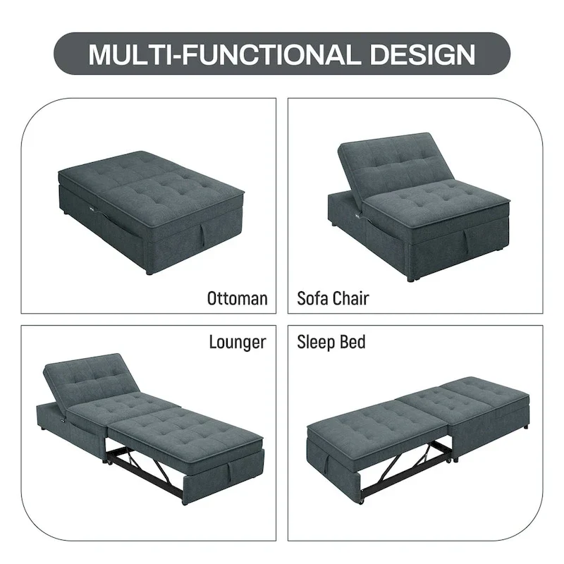 Canapé convertible 3 places 4-en-1 en lin 72,5" avec dossier réglable sur 5 niveaux et poche de rangement