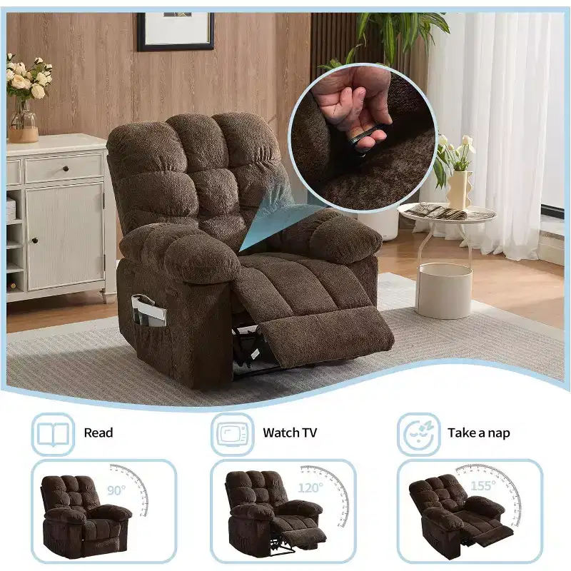 Fauteuil inclinable manuel, fauteuil inclinable ergonomique en tissu respirant avec poches latérales, canapé individuel, adapté au salon et à la chambre à coucher