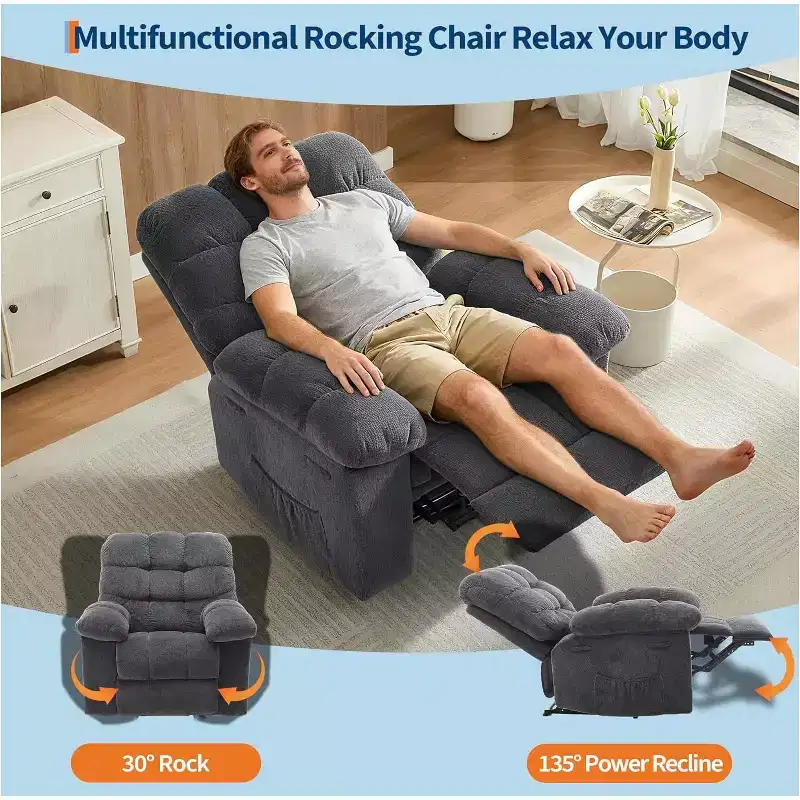 Fauteuil inclinable manuel, fauteuil inclinable ergonomique en tissu respirant avec poches latérales, canapé individuel, adapté au salon et à la chambre à coucher