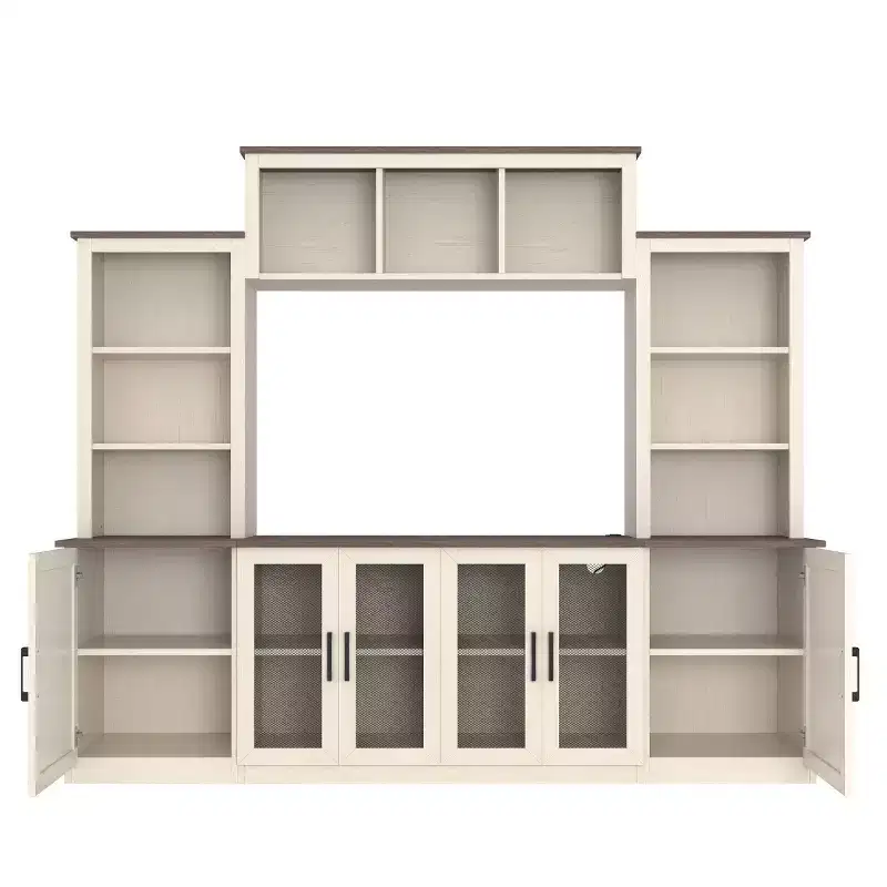Meuble TV Moderne pour Téléviseur de 55 Pouces avec Station de Chargement, Console Multimédia avec Grands Placards de Rangement, Meuble TV pour Salon-Panipeachy