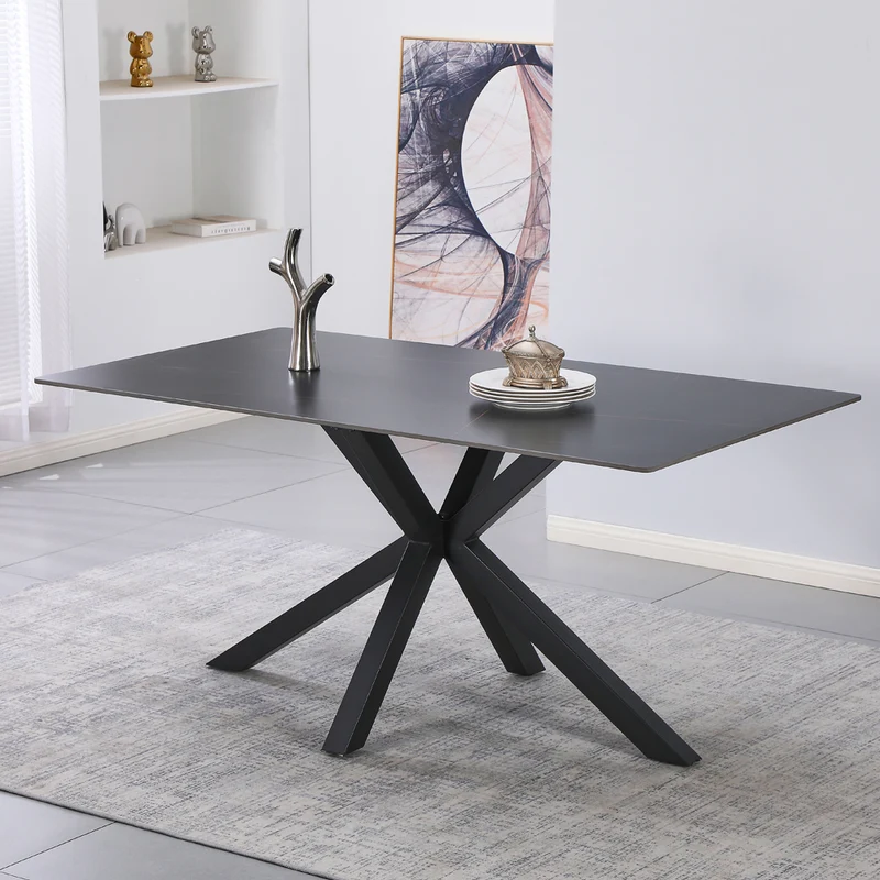 Tavolo da pranzo 160×90 cm in ceramica effetto marmo nero con gambe nere Hunter