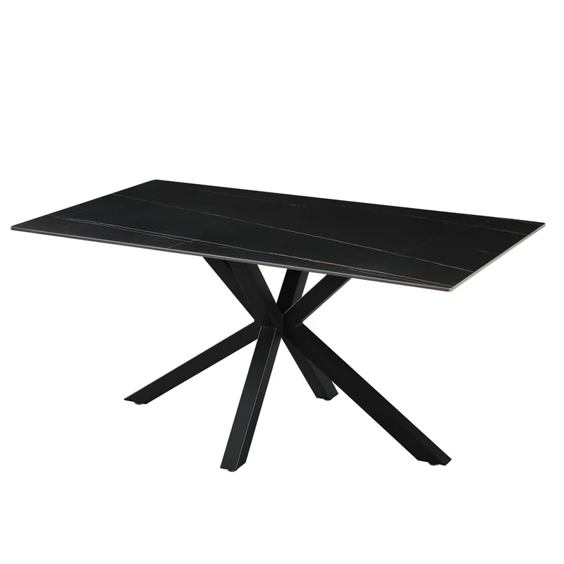 Tavolo da pranzo 160×90 cm in ceramica effetto marmo nero con gambe nere Hunter