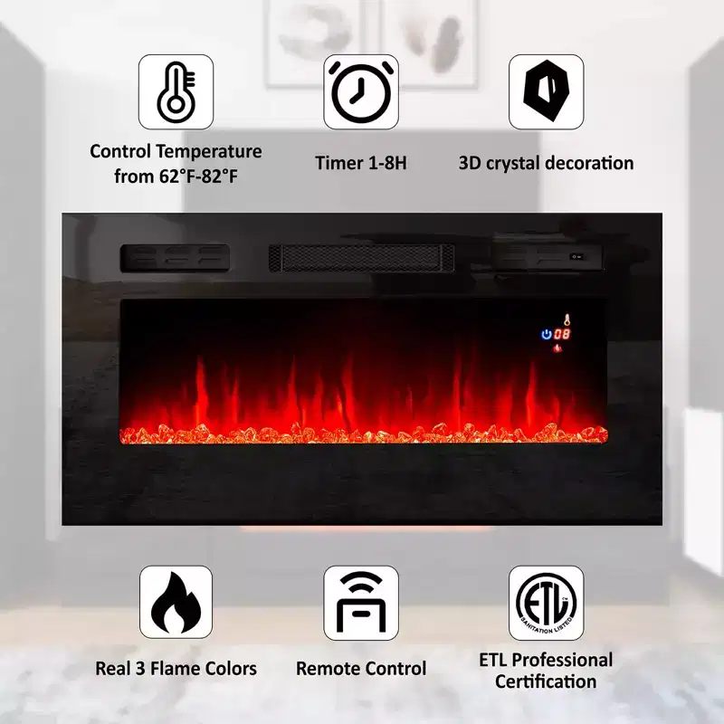 Meuble TV moderne laqué avec cheminée électrique intégrée AMERLIFE