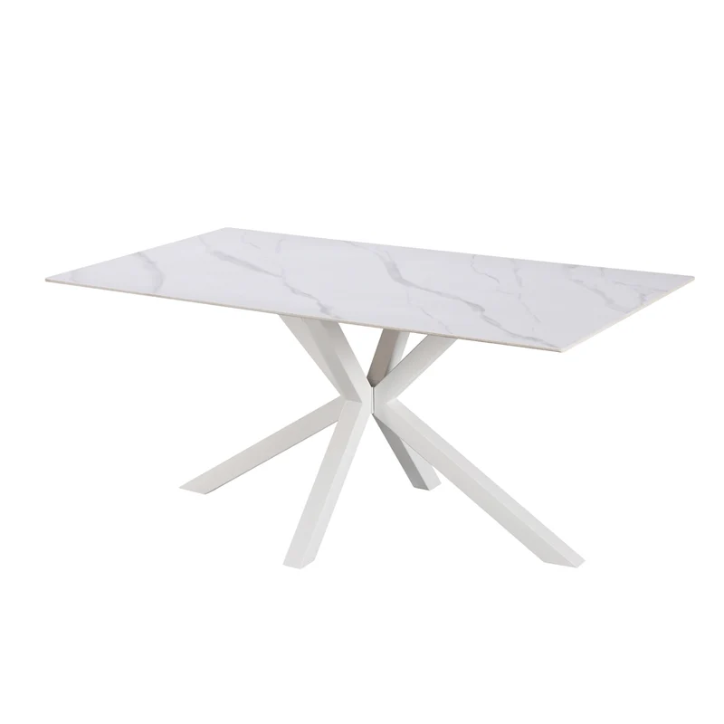 Tavolo da pranzo 160×90 cm in ceramica effetto marmo bianco con gambe bianche Hunter