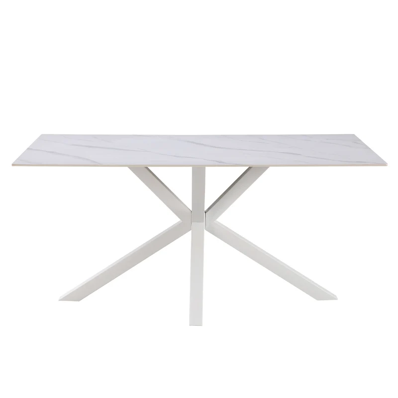 Tavolo da pranzo 160×90 cm in ceramica effetto marmo bianco con gambe bianche Hunter