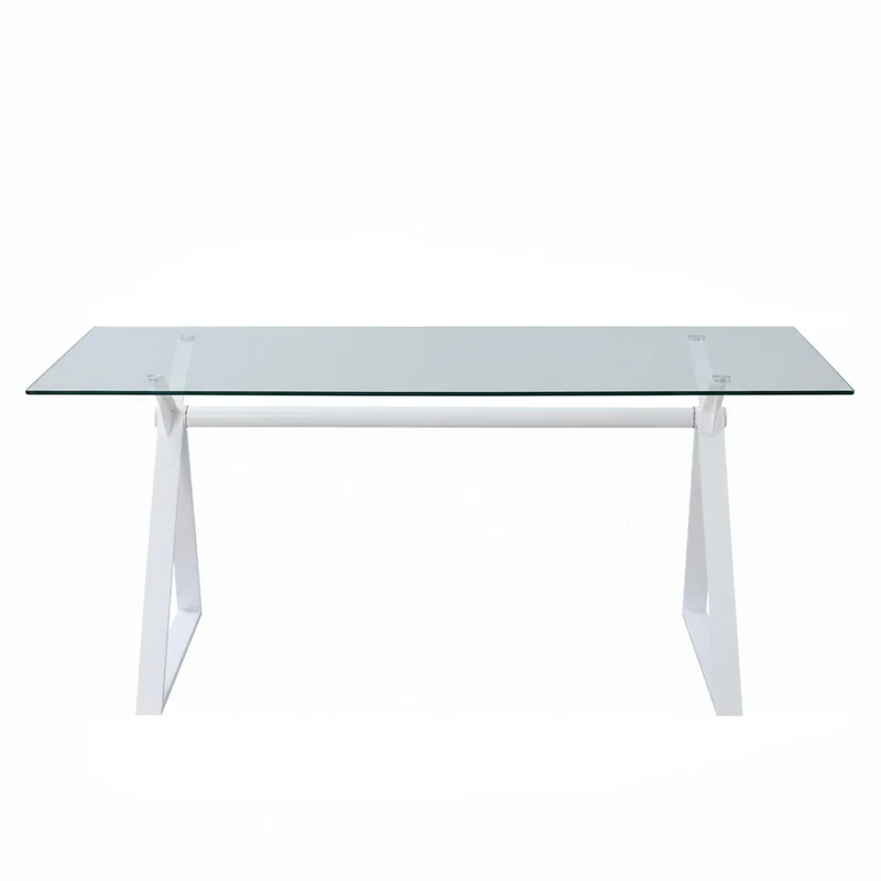 Tavolo da pranzo 150×90 cm in vetro temperato con gambe a cavalletto bianche Skylar