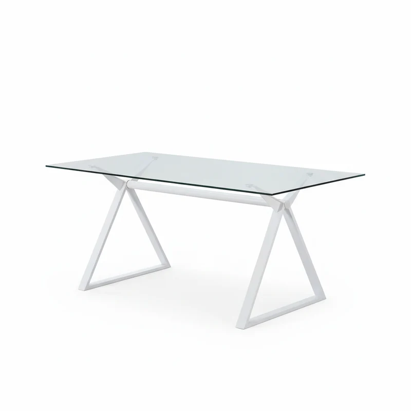 Tavolo da pranzo 150×90 cm in vetro temperato con gambe a cavalletto bianche Skylar