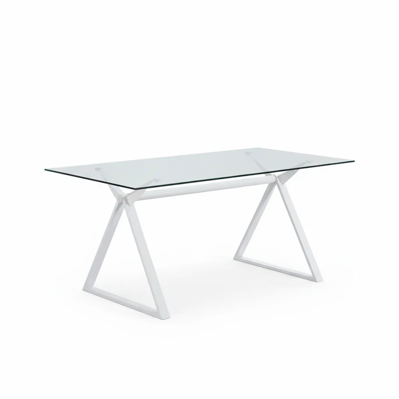 Tavolo da pranzo 150×90 cm in vetro temperato con gambe a cavalletto bianche Skylar