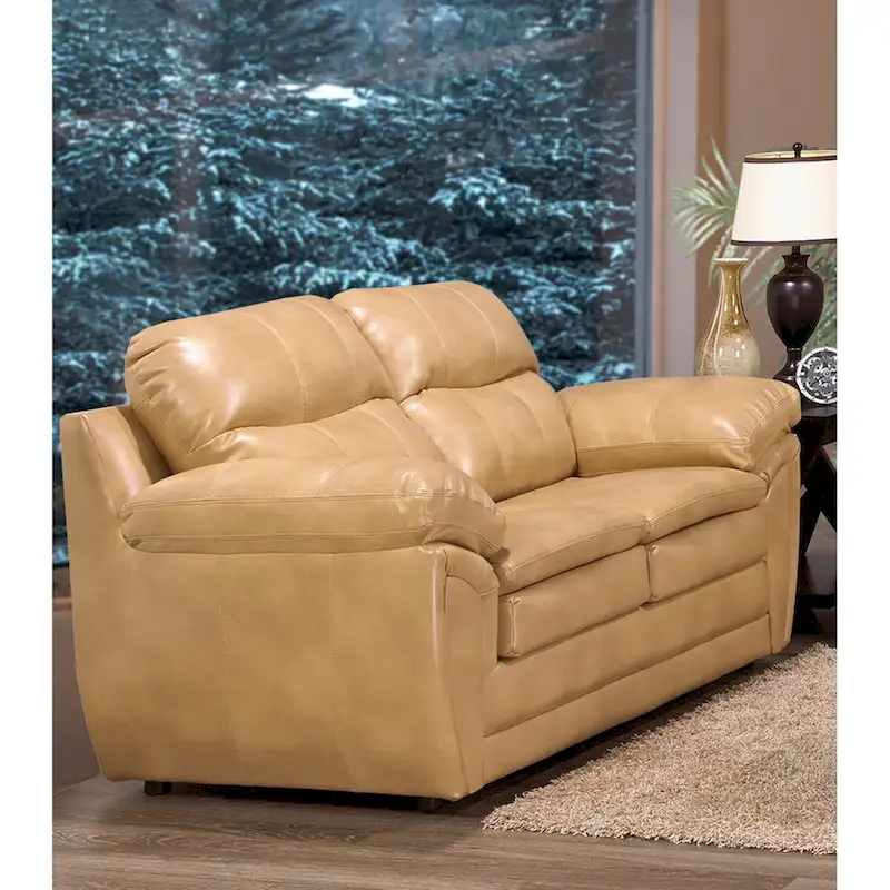 Ensemble canapé, causeuse et fauteuil en cuir gel marron clair Simon