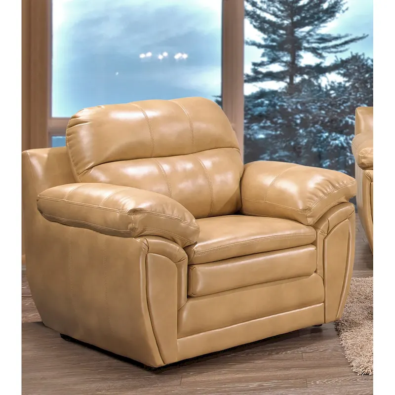 Ensemble canapé, causeuse et fauteuil en cuir gel marron clair Simon