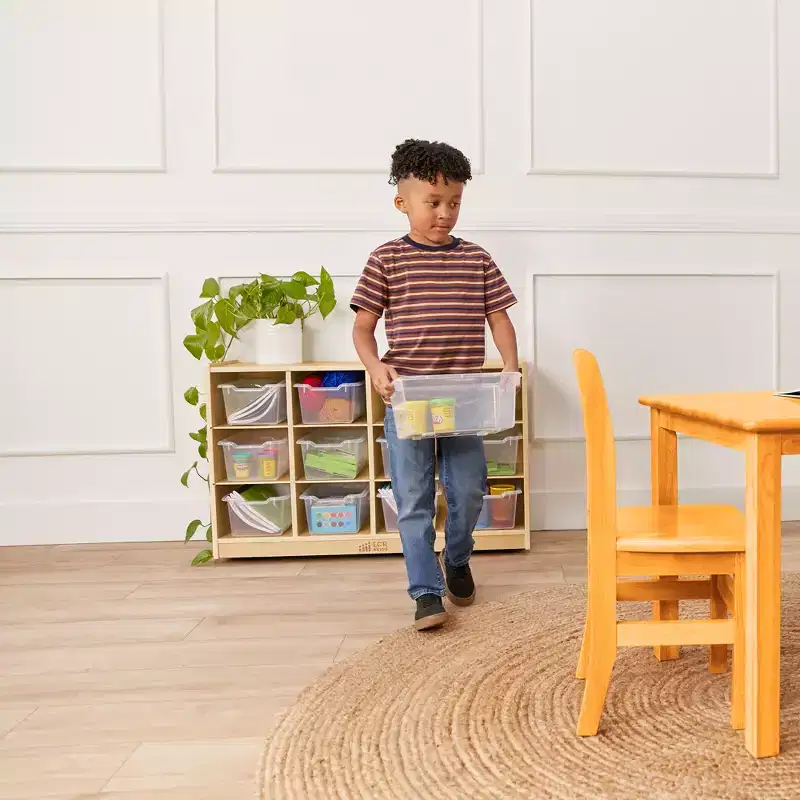 Meuble de rangement à roulettes Cubby avec 15 bacs à ouverture frontale, 3x4, Meuble pour enfants