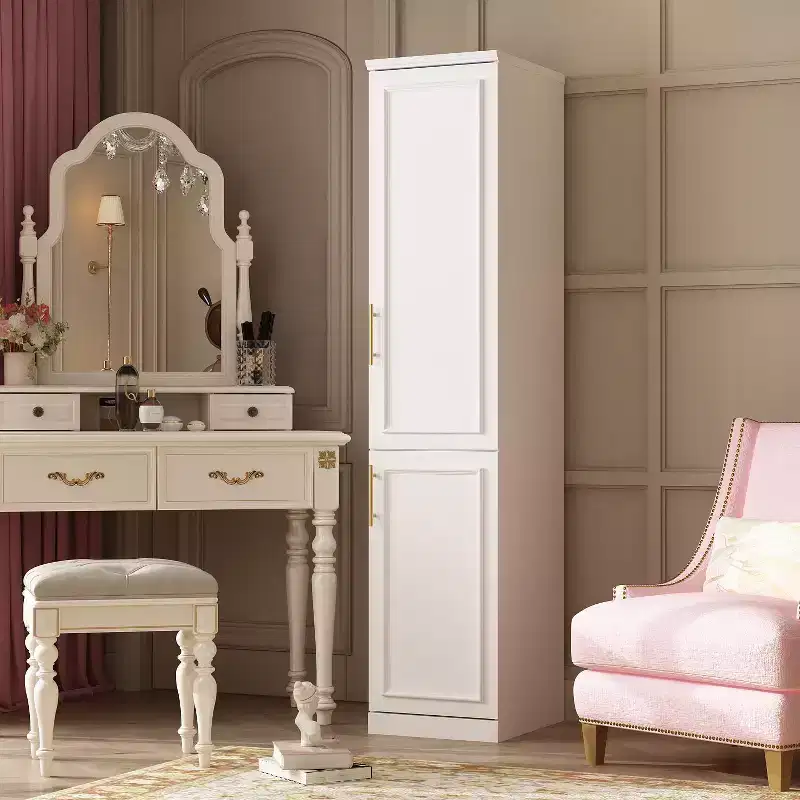 Penderie modulaire de luxe blanche Famapy avec ferrures dorées : portes à panneaux + conception à portes mixtes – Dressing élégant sur mesure pour chambres à coucher