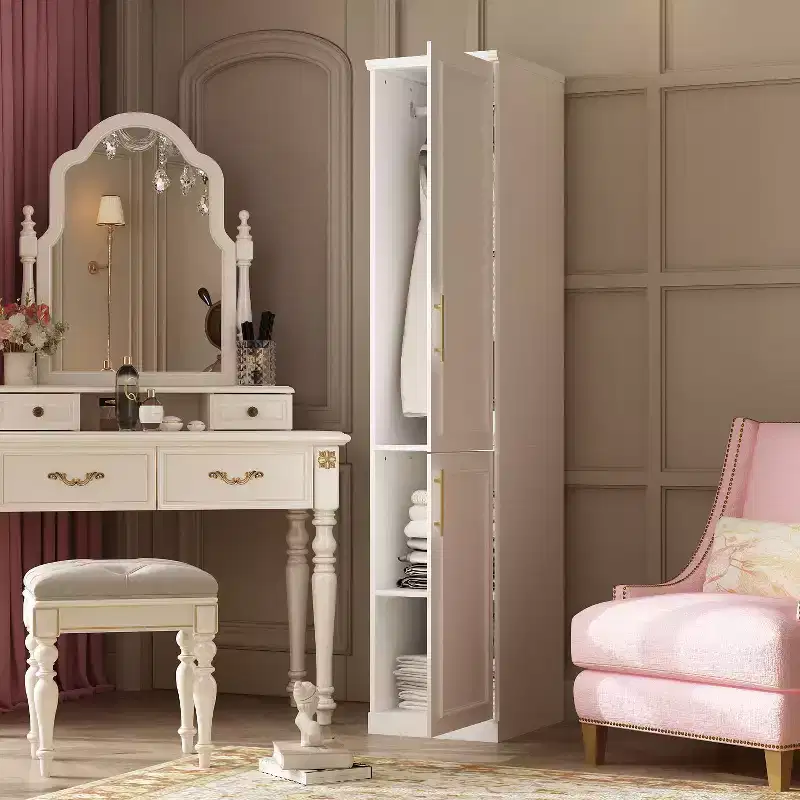 Penderie modulaire de luxe blanche Famapy avec ferrures dorées : portes à panneaux + conception à portes mixtes – Dressing élégant sur mesure pour chambres à coucher