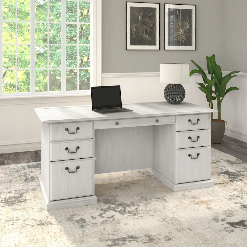 Bureau de direction Bush Furniture Saratoga avec tiroirs et rangements