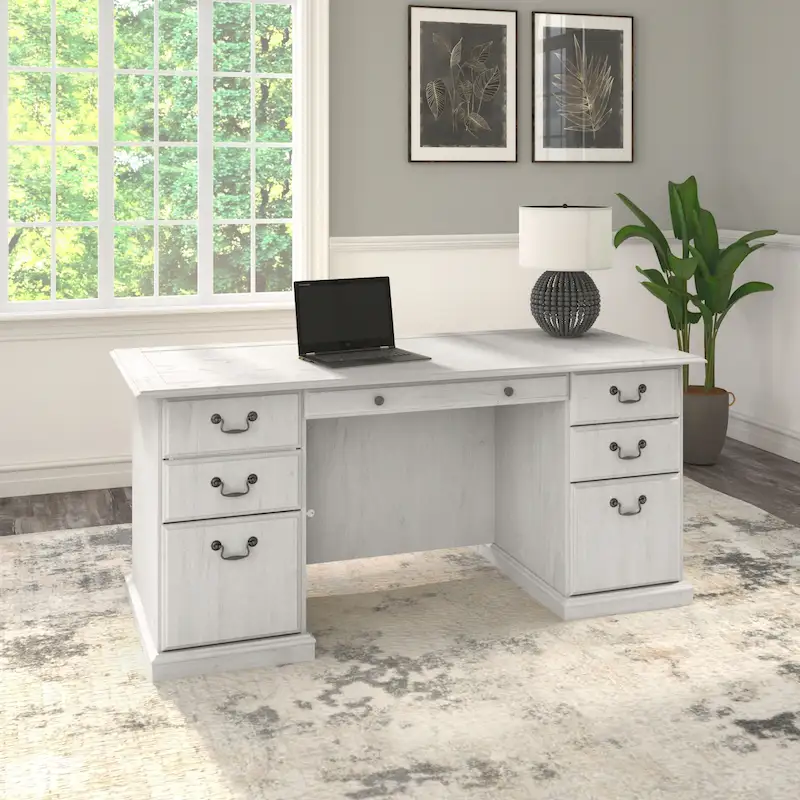 Bureau de direction Bush Furniture Saratoga avec tiroirs et rangements