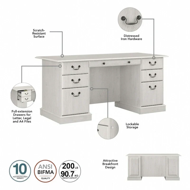 Bureau de direction Bush Furniture Saratoga avec tiroirs et rangements