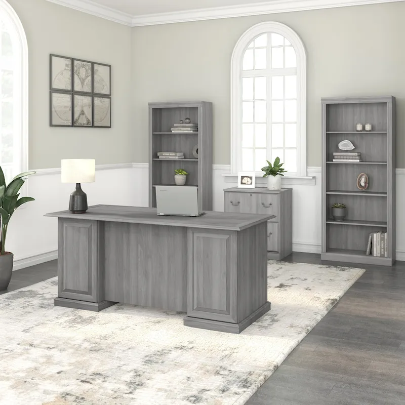 Bureau de direction Bush Furniture Saratoga avec tiroirs et rangements