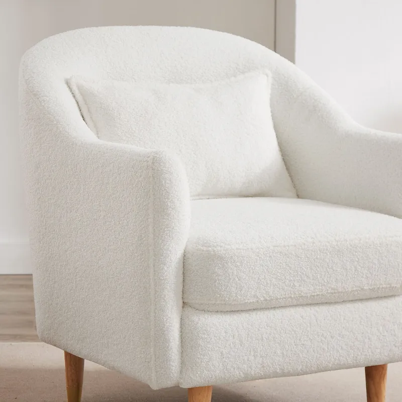 28.34W Lot de 2 fauteuils d'appoint, fauteuil barillet en velours avec pieds en bois massif