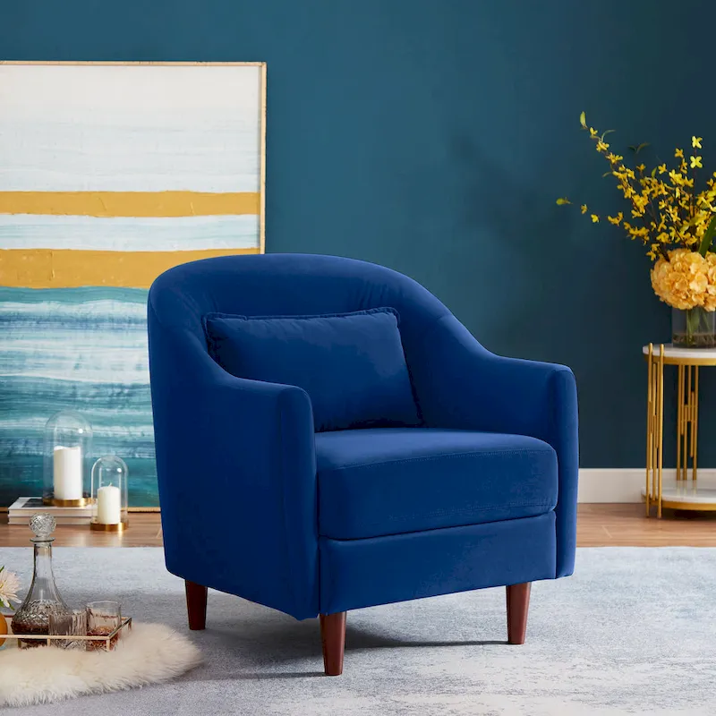 28.34W Lot de 2 fauteuils d'appoint, fauteuil barillet en velours avec pieds en bois massif