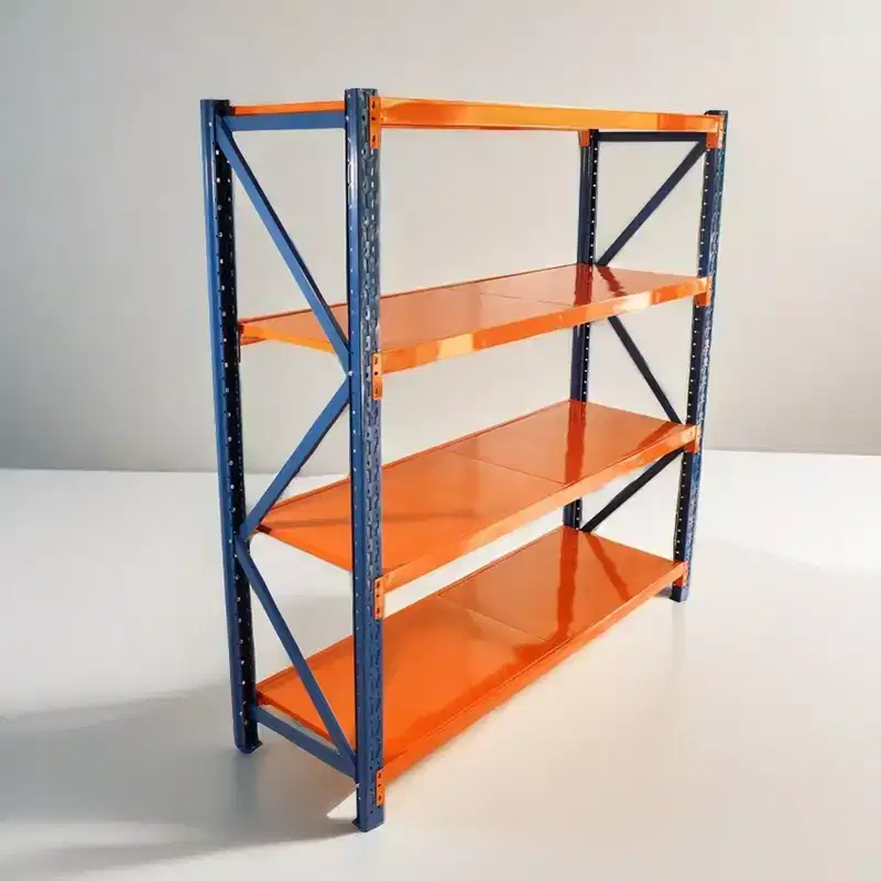 Étagères de garage robustes VIYET, rayonnage métallique réglable à 4 niveaux d'une capacité de 2000 kg, rangement industriel bleu et orange pour magasin/outils/salle de sport.