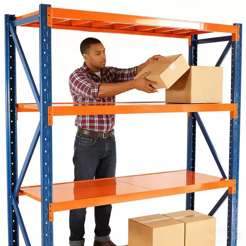 Étagères de garage robustes VIYET, rayonnage métallique réglable à 4 niveaux d'une capacité de 2000 kg, rangement industriel bleu et orange pour magasin/outils/salle de sport.