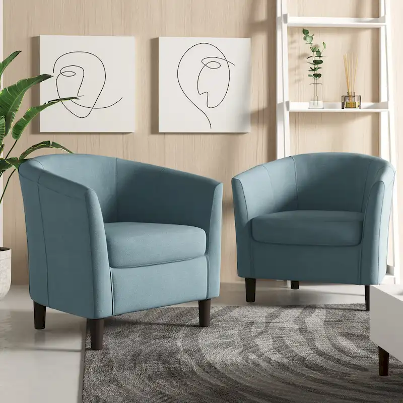2 fauteuils club modernes en lin avec accoudoirs ronds
