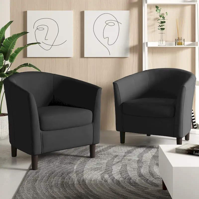 2 fauteuils club modernes en lin avec accoudoirs ronds