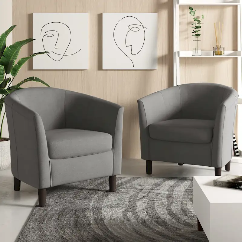 2 fauteuils club modernes en lin avec accoudoirs ronds
