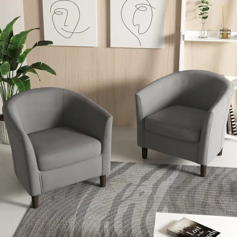 2 fauteuils club modernes en lin avec accoudoirs ronds