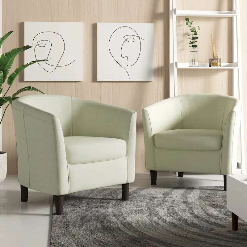 2 fauteuils club modernes en lin avec accoudoirs ronds