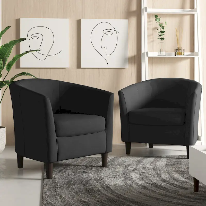 2 fauteuils club modernes en lin avec accoudoirs ronds