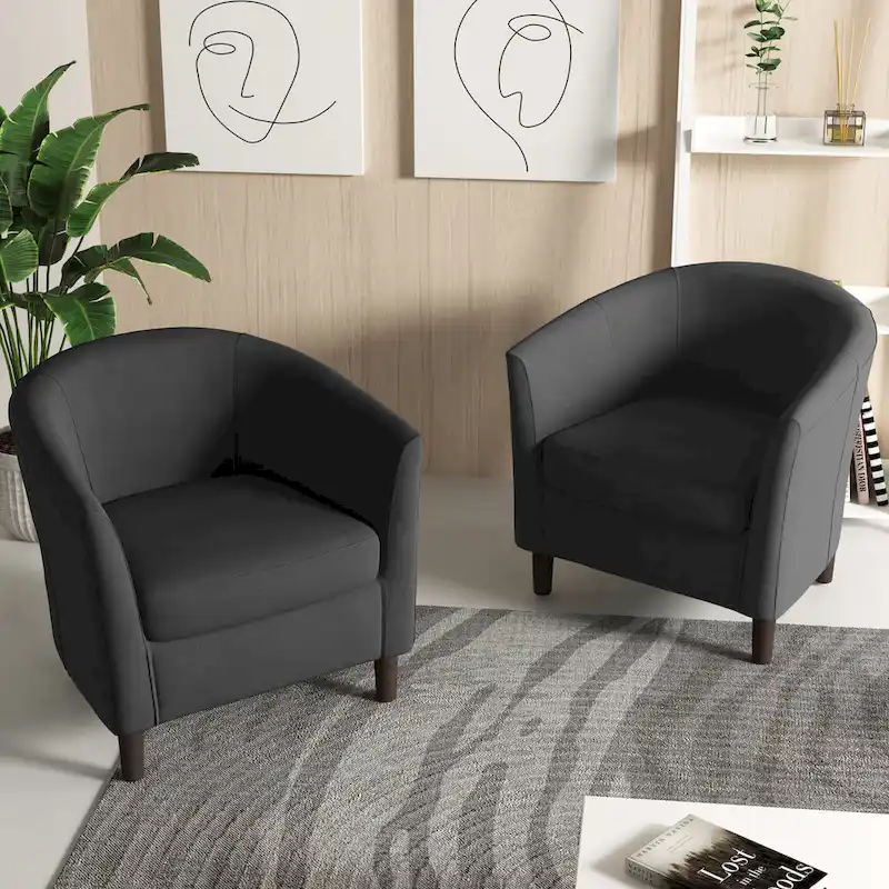 2 fauteuils club modernes en lin avec accoudoirs ronds