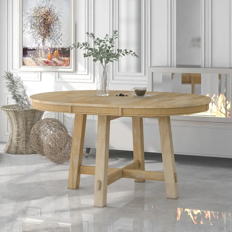 Table de salle à manger ronde extensible de style ferme avec 16 rallonges en bois