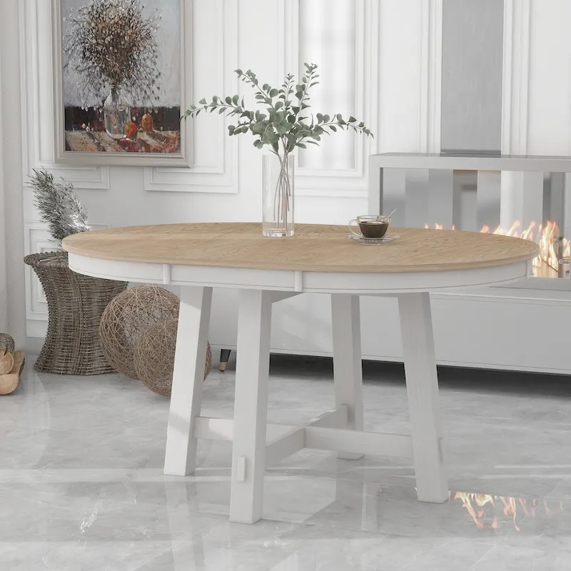Table de salle à manger ronde extensible de style ferme avec 16 rallonges en bois