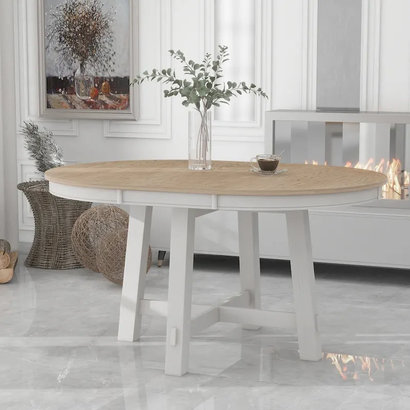 Table de salle à manger ronde extensible de style ferme avec 16 rallonges en bois