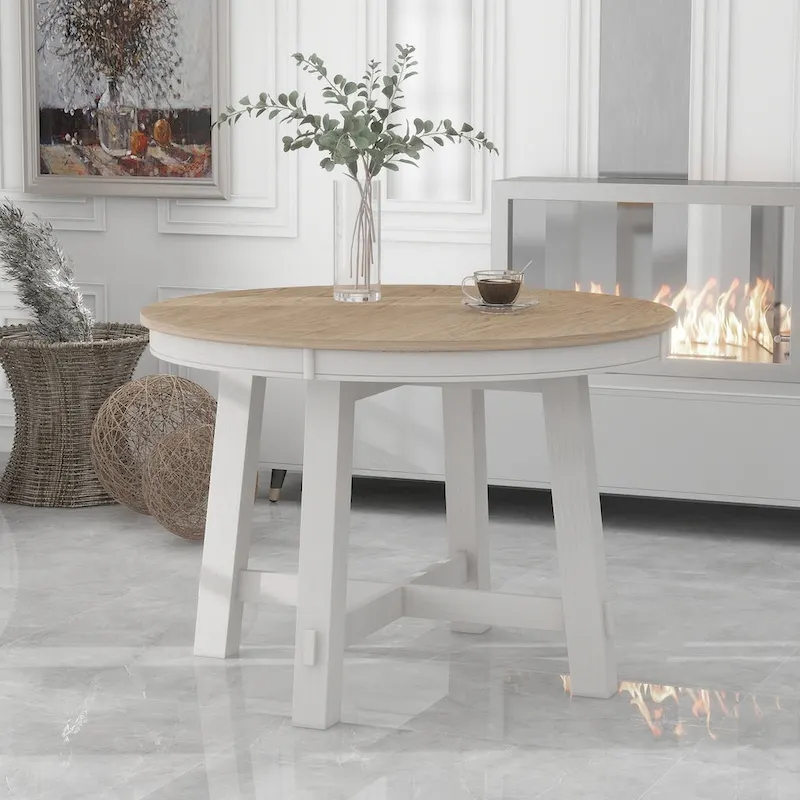 Table de salle à manger ronde extensible de style ferme avec 16 rallonges en bois