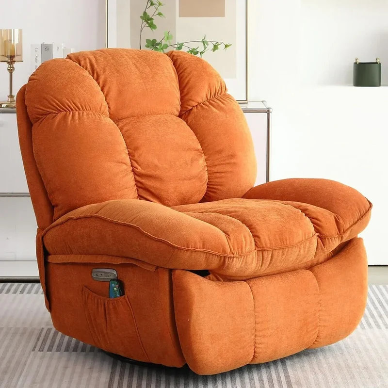 Fauteuil inclinable pivotant XINMICS, Fauteuils inclinables à bascule de massage avec fonction chauffante, ports USB, USB-C et pochette latérale