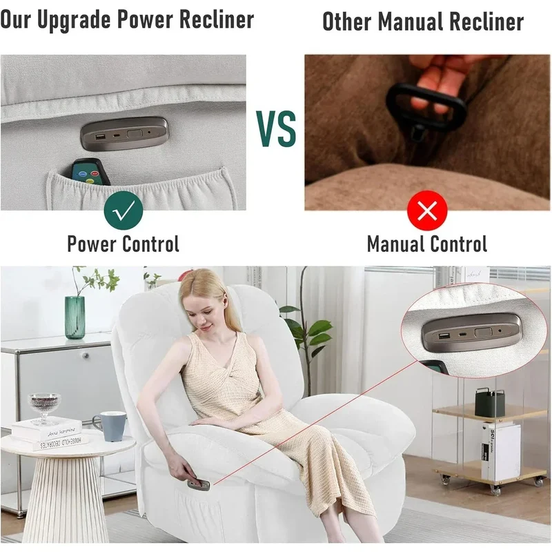 Fauteuil inclinable pivotant XINMICS, Fauteuils inclinables à bascule de massage avec fonction chauffante, ports USB, USB-C et pochette latérale