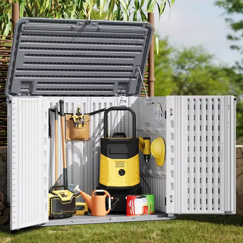 Armoire de rangement d'extérieur, Abri de rangement extérieur en résine étanche, pour poubelles
