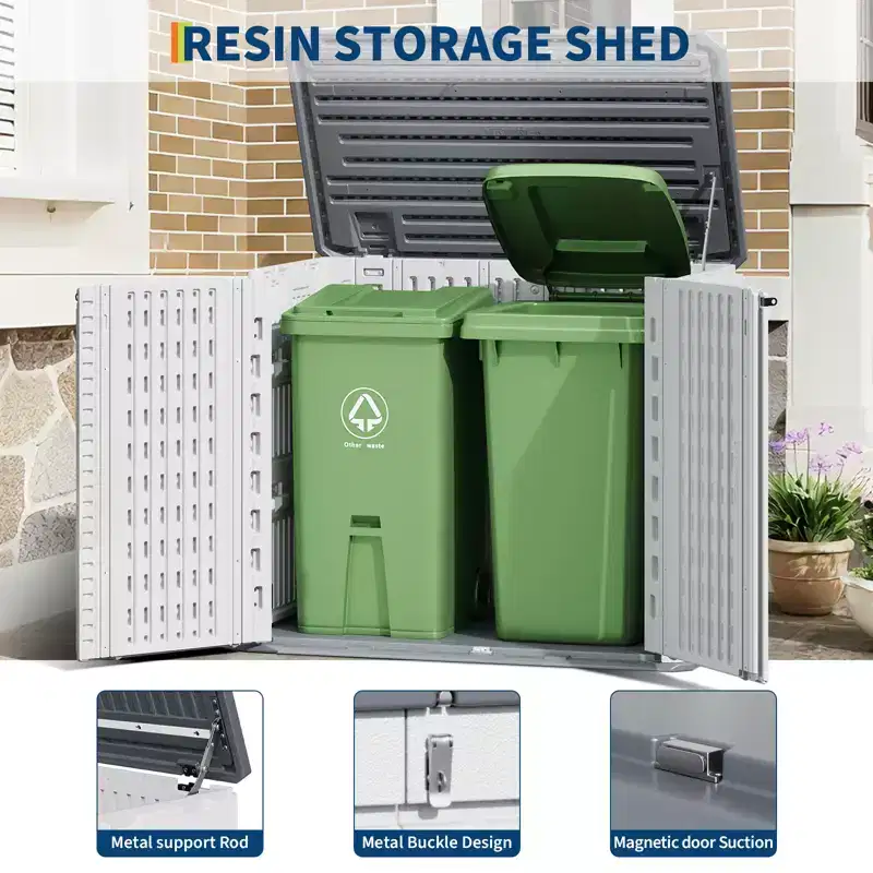Armoire de rangement d'extérieur, Abri de rangement extérieur en résine étanche, pour poubelles