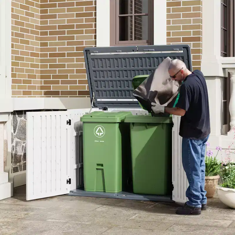 Armoire de rangement d'extérieur, Abri de rangement extérieur en résine étanche, pour poubelles