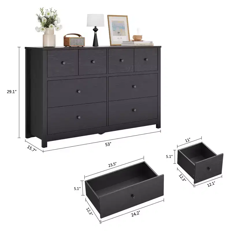 Commode moderne à 8 tiroirs pour chambre à coucher, grande commode en bois avec tiroirs profonds, meuble de rangement autonome pour salon