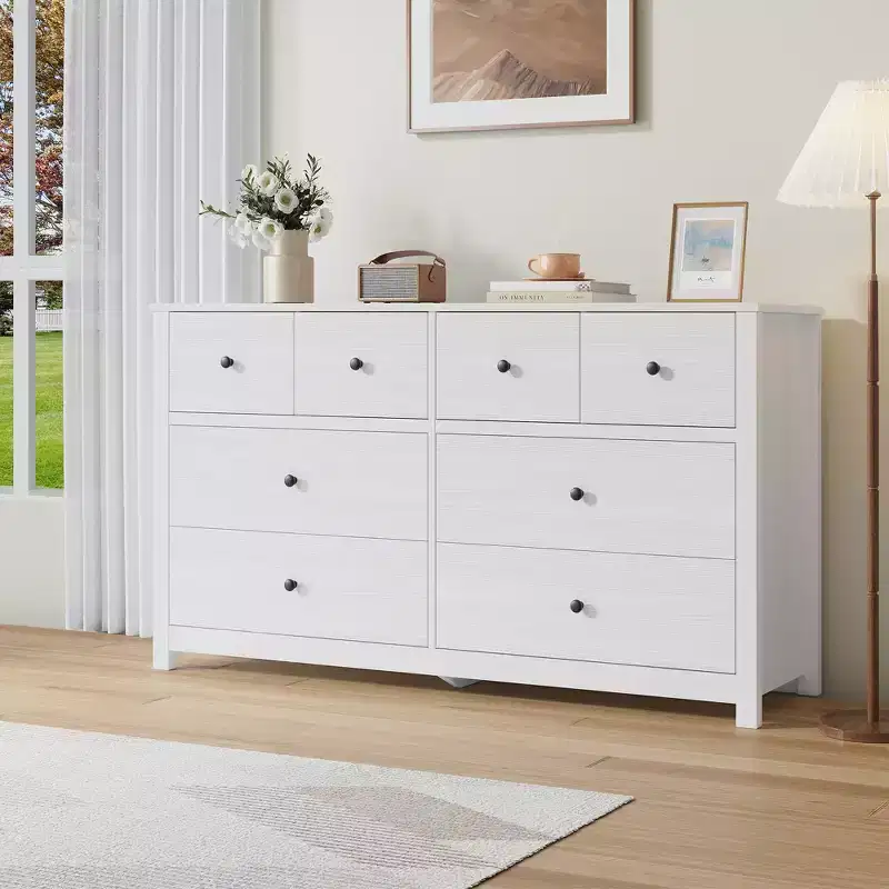 Commode moderne à 8 tiroirs pour chambre à coucher, grande commode en bois avec tiroirs profonds, meuble de rangement autonome pour salon