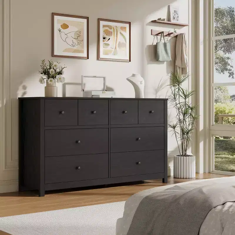 Commode moderne à 8 tiroirs pour chambre à coucher, grande commode en bois avec tiroirs profonds, meuble de rangement autonome pour salon