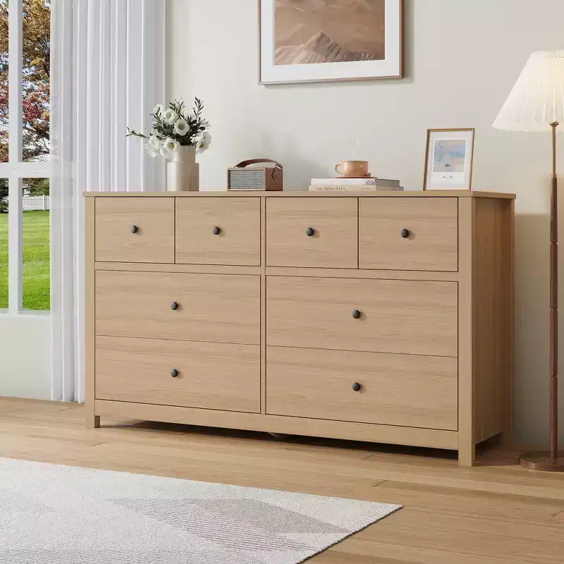 Commode moderne à 8 tiroirs pour chambre à coucher, grande commode en bois avec tiroirs profonds, meuble de rangement autonome pour salon