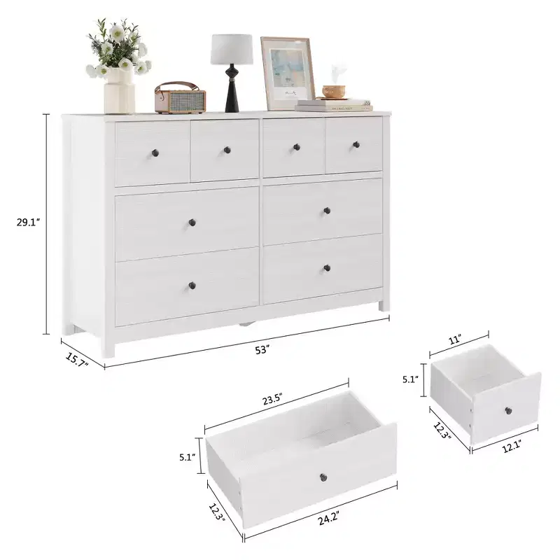 Commode moderne à 8 tiroirs pour chambre à coucher, grande commode en bois avec tiroirs profonds, meuble de rangement autonome pour salon