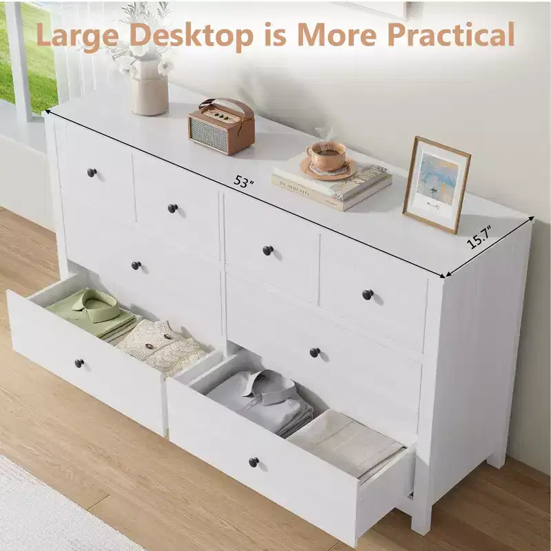 Commode moderne à 8 tiroirs pour chambre à coucher, grande commode en bois avec tiroirs profonds, meuble de rangement autonome pour salon