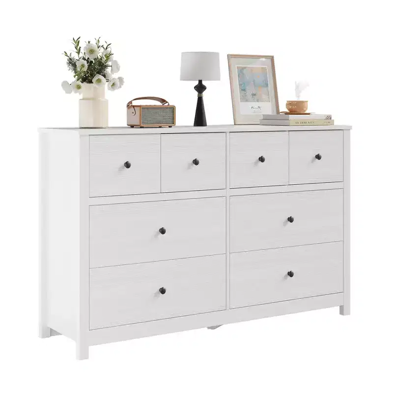 Commode moderne à 8 tiroirs pour chambre à coucher, grande commode en bois avec tiroirs profonds, meuble de rangement autonome pour salon